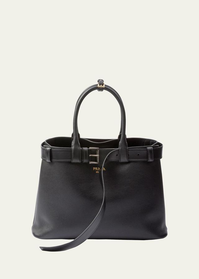 Buckle Grain Leather Top-Handle Bag Product Image