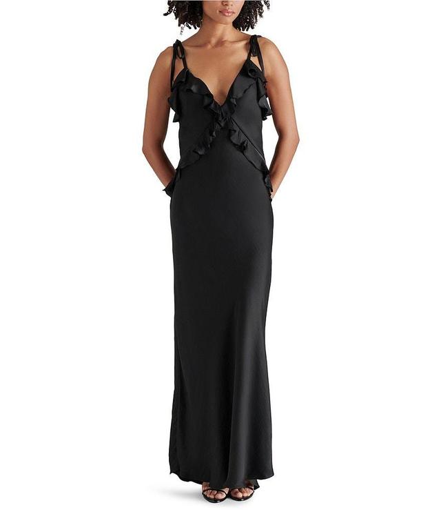 Steve Madden Adalina V-Neck Sleeveless Tie Strap Ruffle Maxi Dress Product Image