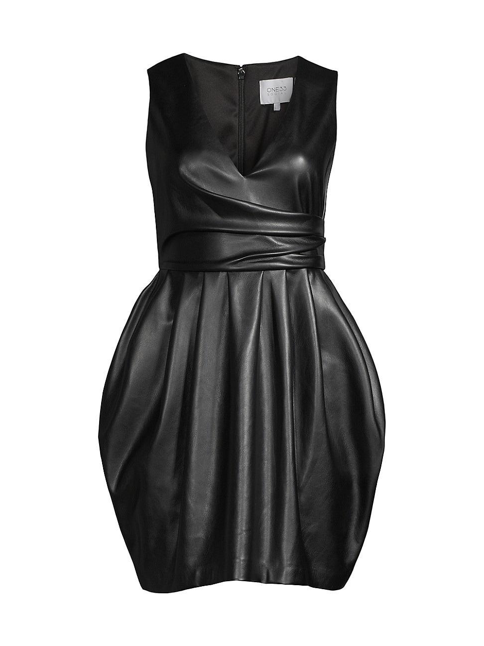 Womens Faux Leather Fit-&-Flare Dress Product Image