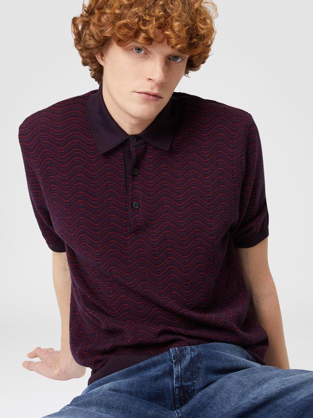 Virgin wool and viscose polo shirt with wave motif Product Image