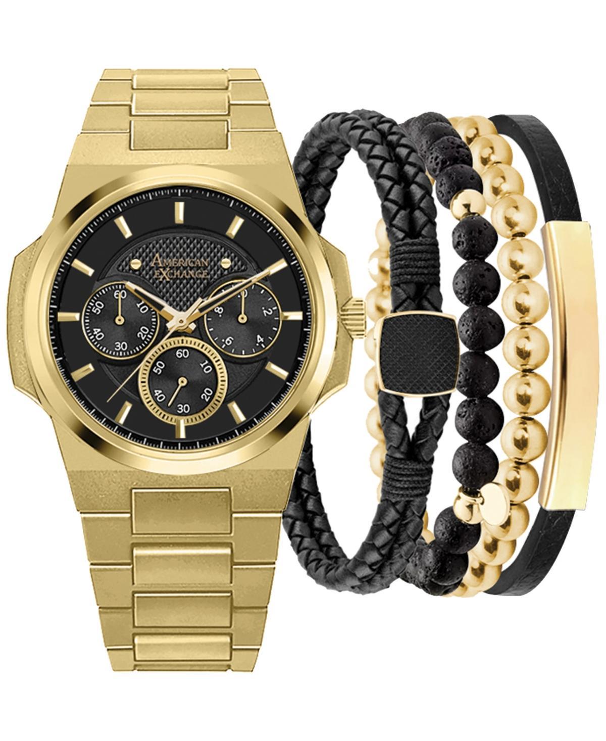 American Exchange Mens Gold-Tone Metal Alloy Bracelet Watch 52mm Gift Set Product Image