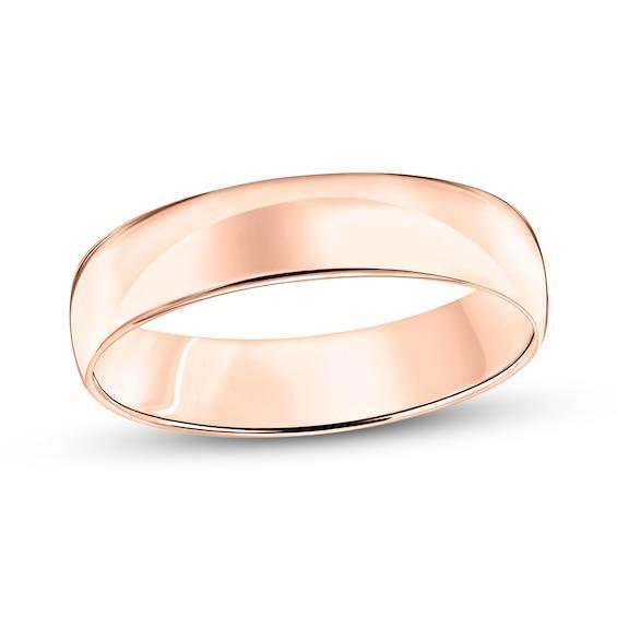 Men's 5.0mm Engravable Low Dome Comfort-Fit Wedding Band in 14K Rose Gold (1 Line) Product Image