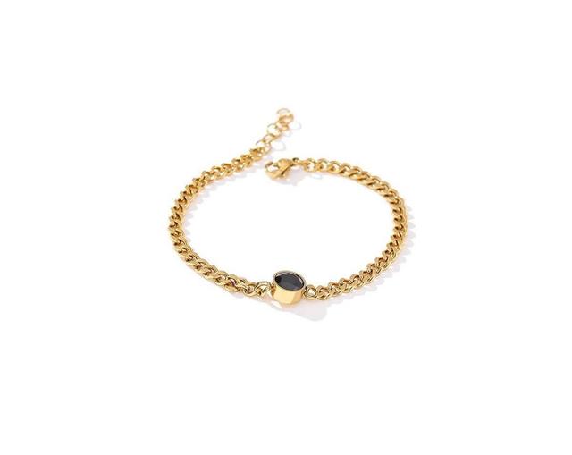 Link Chain Bracelet for Women with Black Crystal Charm Product Image