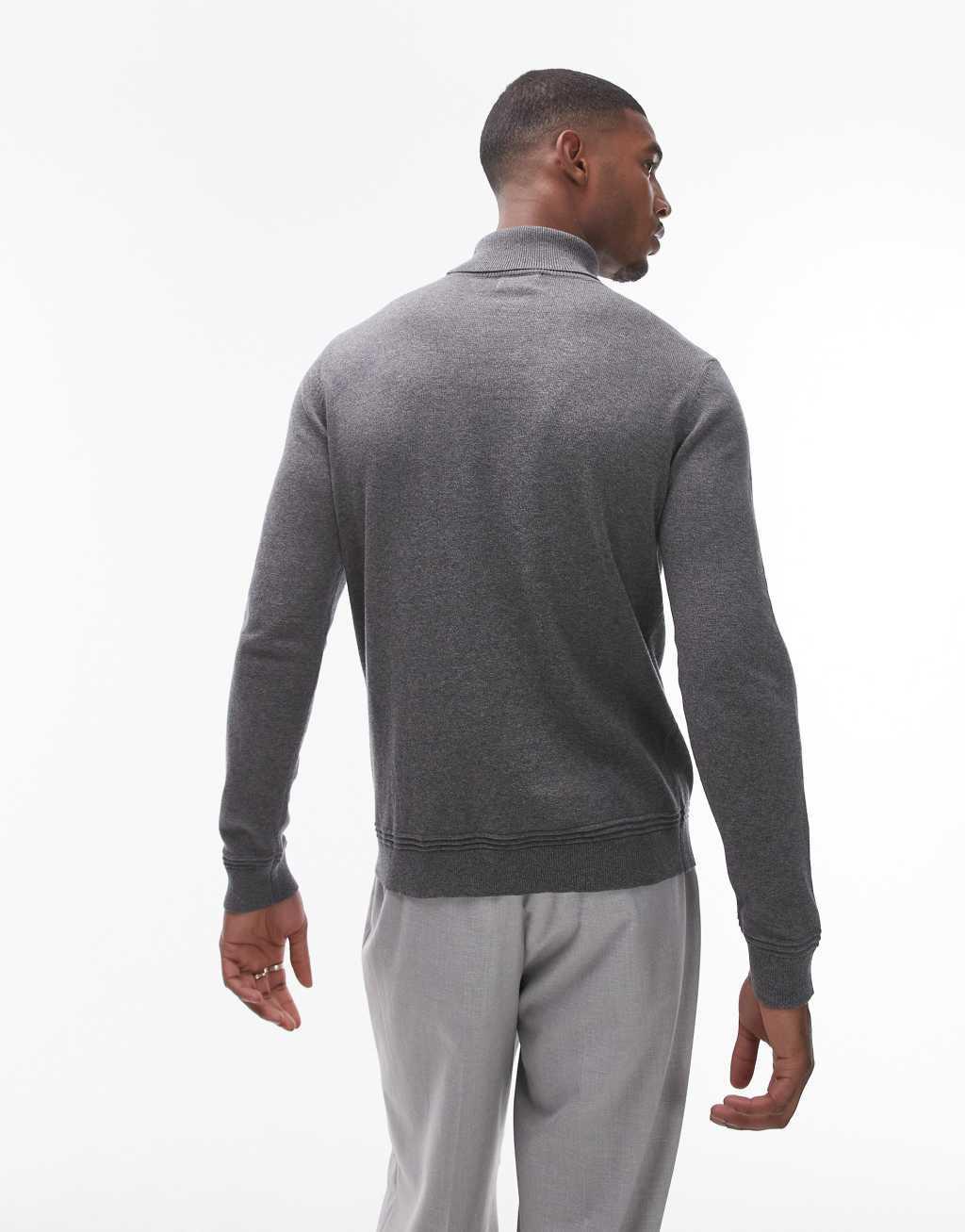 Topman essential turtleneck sweater in charcoal Product Image