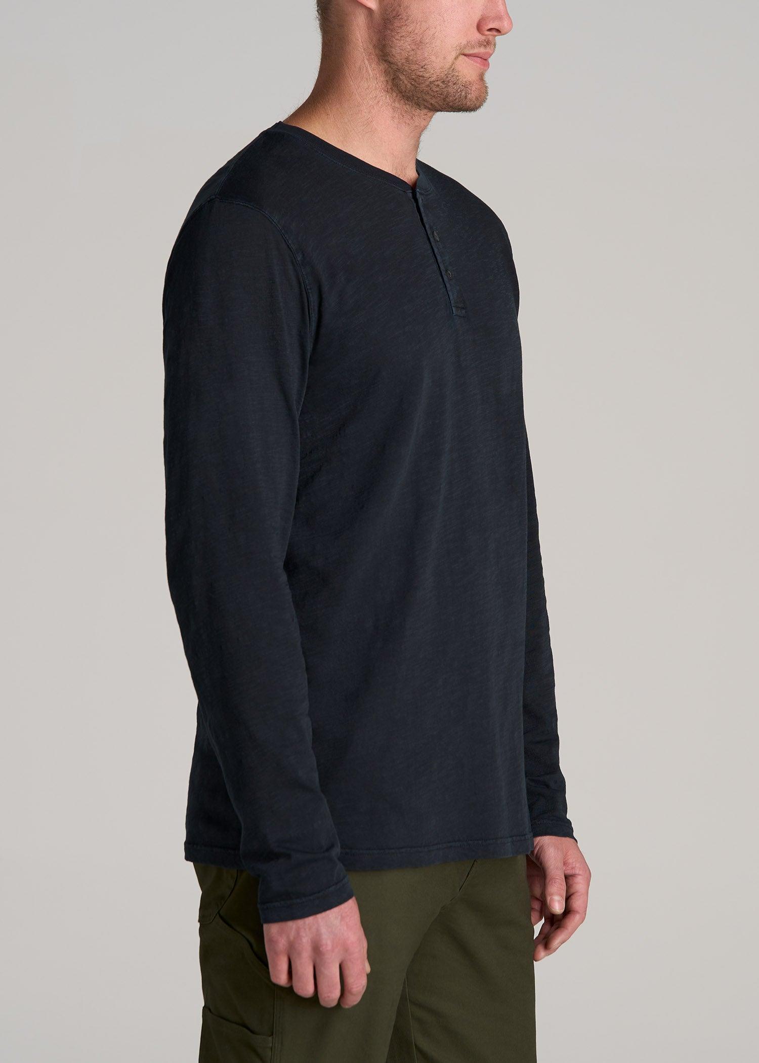 LJ&S Vintage Washed Slub Men's Tall Henley Shirt in Vintage Black Product Image