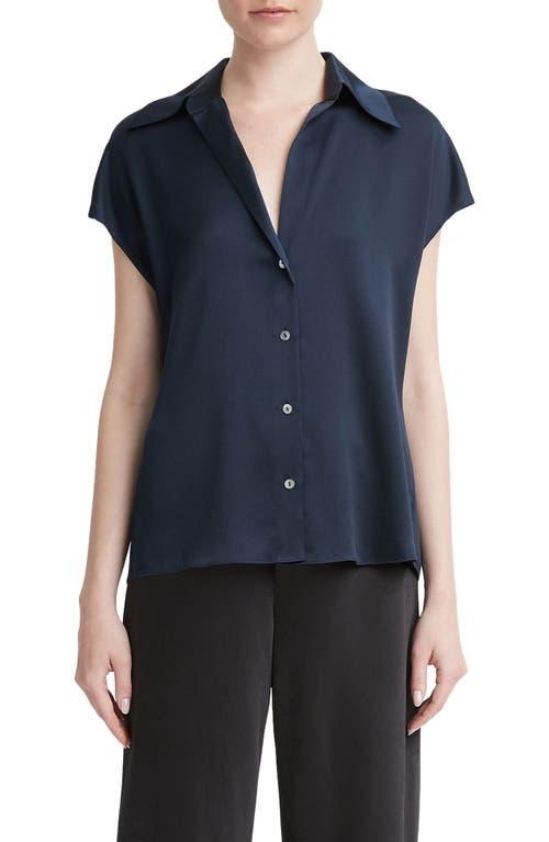 Vince Cap Sleeve Ruched Back Blouse (Sea Fern) Women's Blouse Product Image