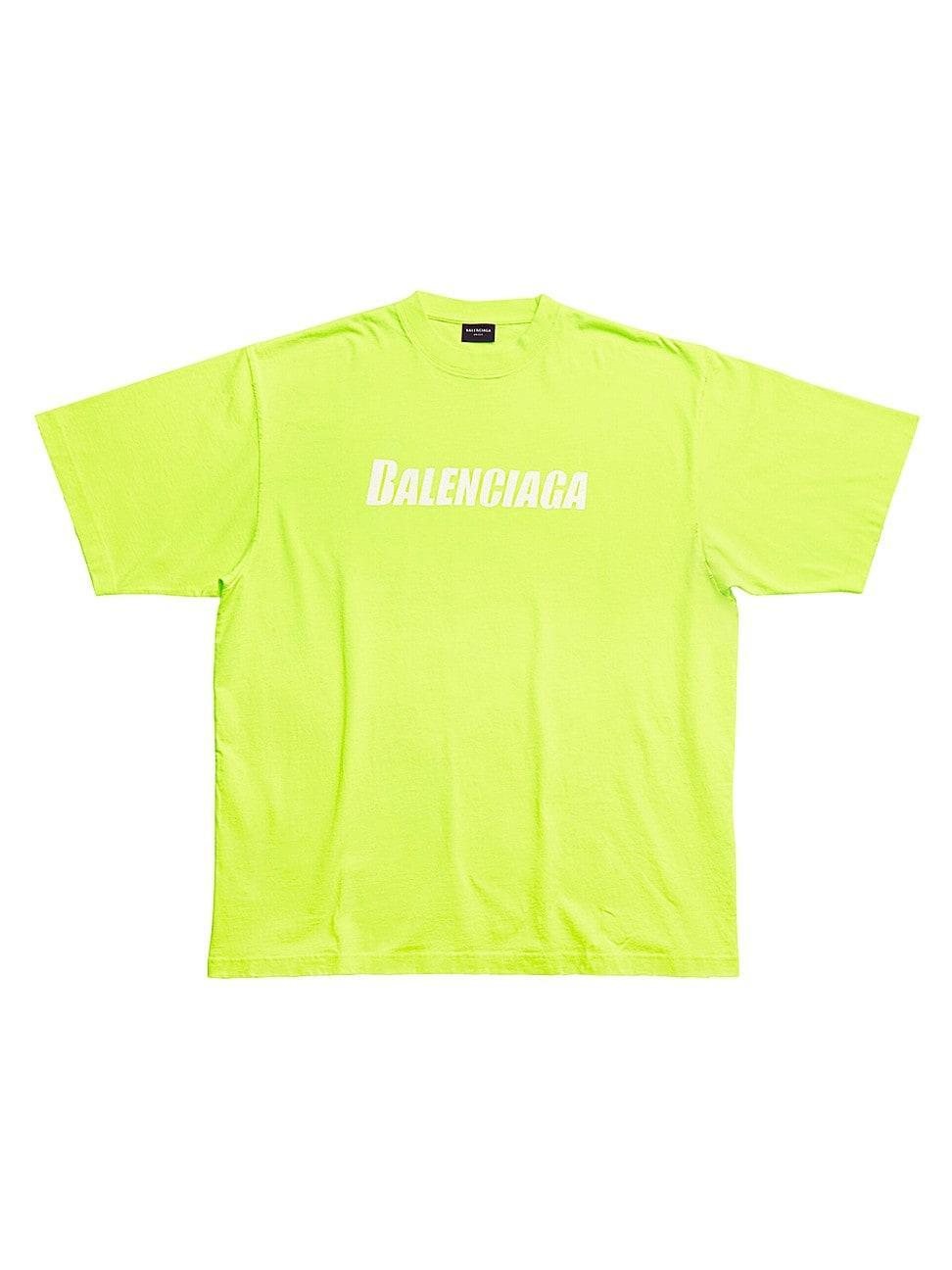 Balenciaga - Logo-print Distressed Jersey Oversized T-shirt - Mens - Yellow White Product Image