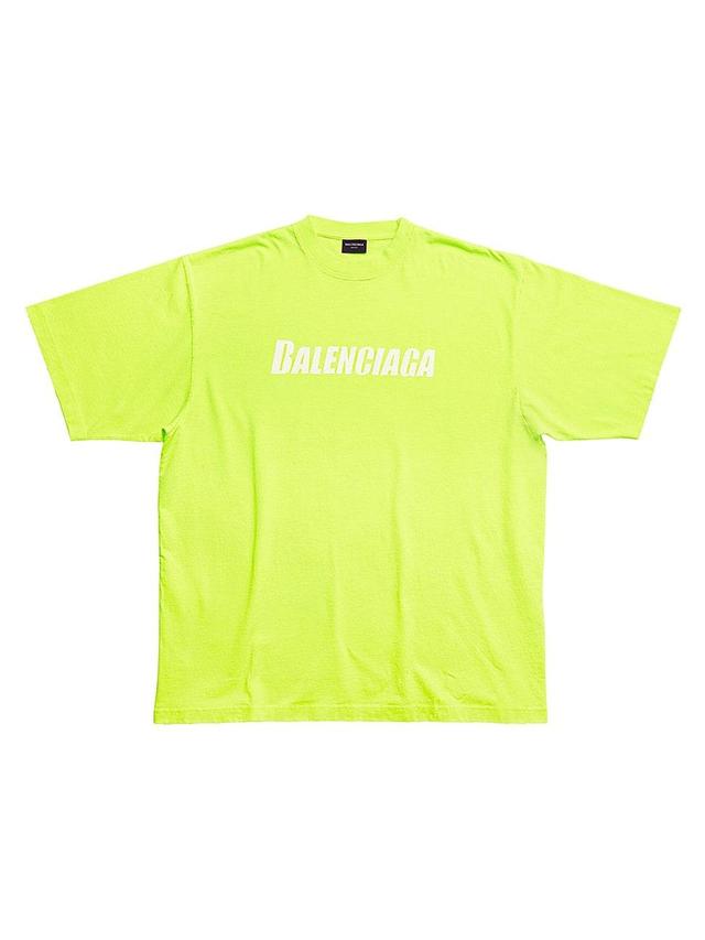 Balenciaga - Logo-print Distressed Jersey Oversized T-shirt - Mens - Yellow White Product Image