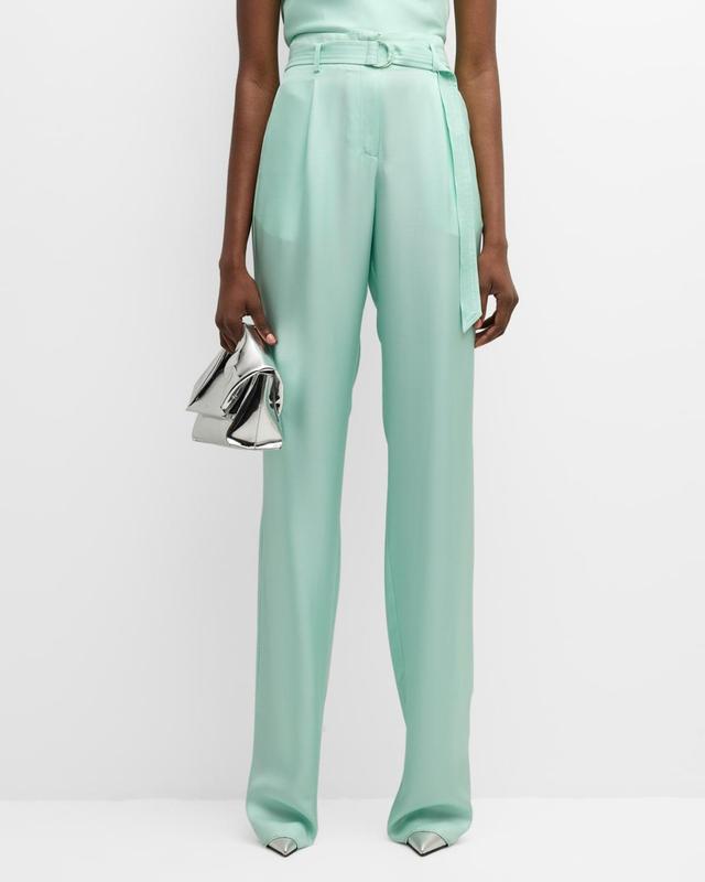 Womens Silk High-Rise Belted Trousers Product Image