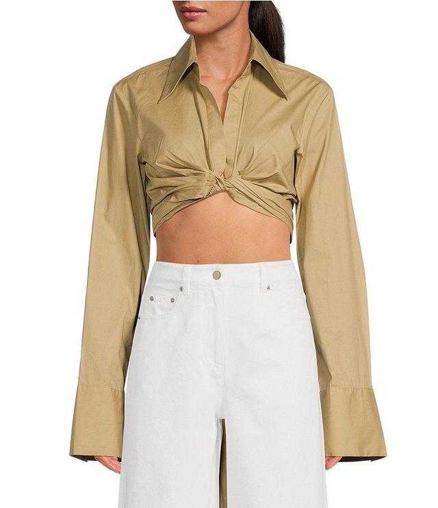 RONNY KOBO Palmer Cotton Poplin Spread Collar Long Sleeve Bare Midriff Tie-Back Top Product Image