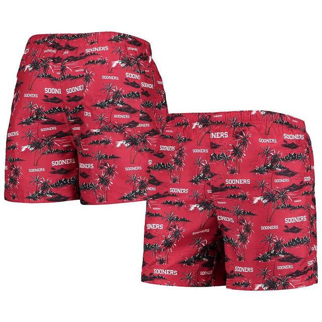 Mens FOCO Crimson Oklahoma Sooners Island Palm Swim Trunks Product Image