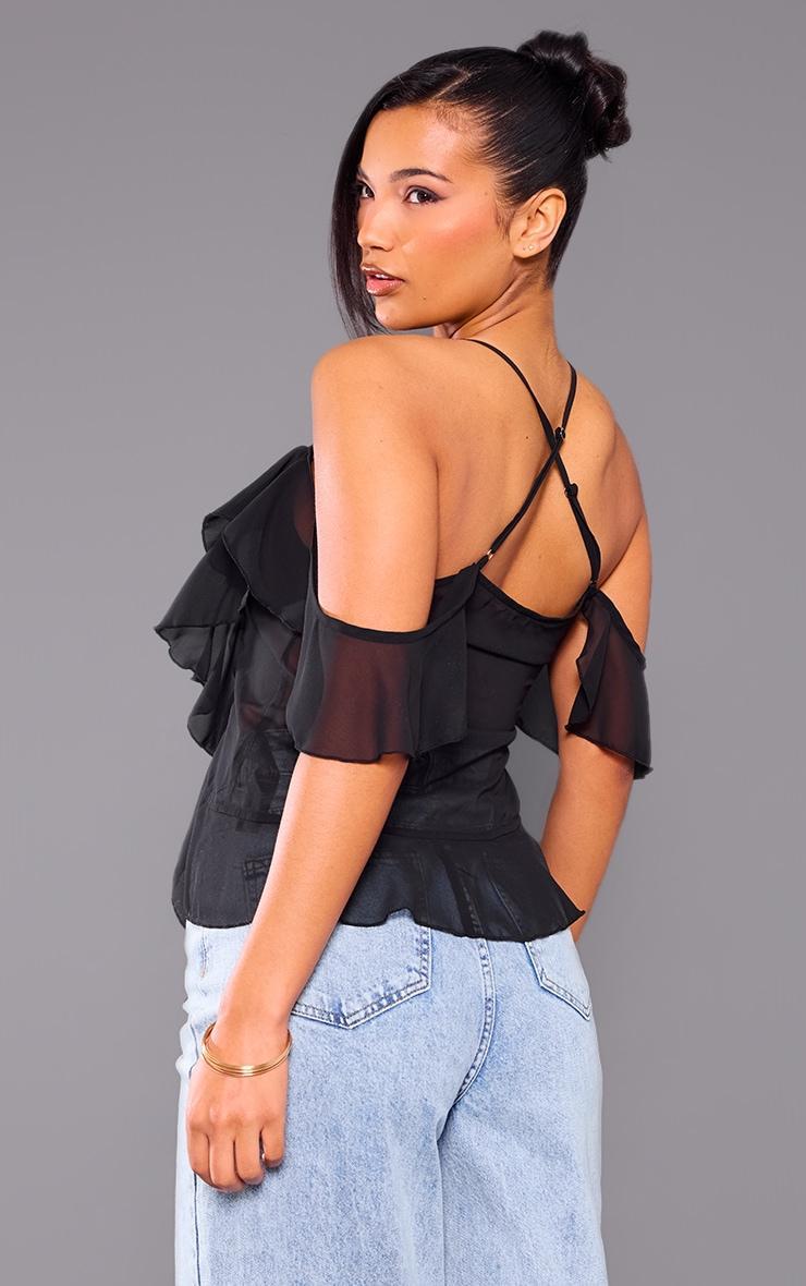 Black Cross Back Chiffon Ruffle Top Product Image