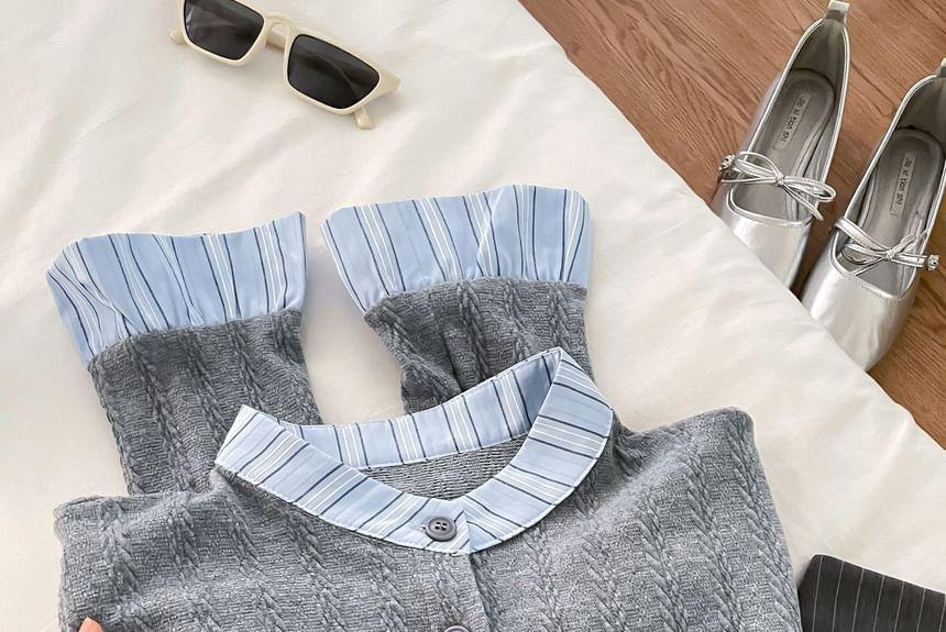 Plain Striped Panel Cardigan Product Image