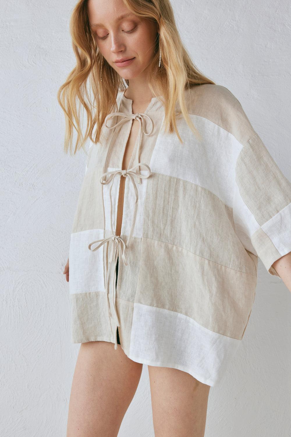 Naomi Linen Smock Top Natural Product Image