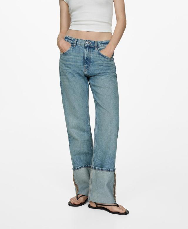 Mango Womens Turn-Up Hem Straight Jeans Product Image