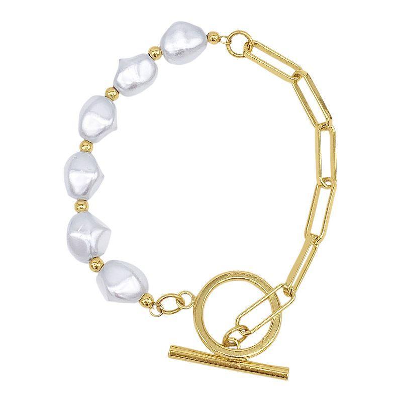 Chain Toggle Pearl Bracelet - Yellow Gold-Tone Product Image