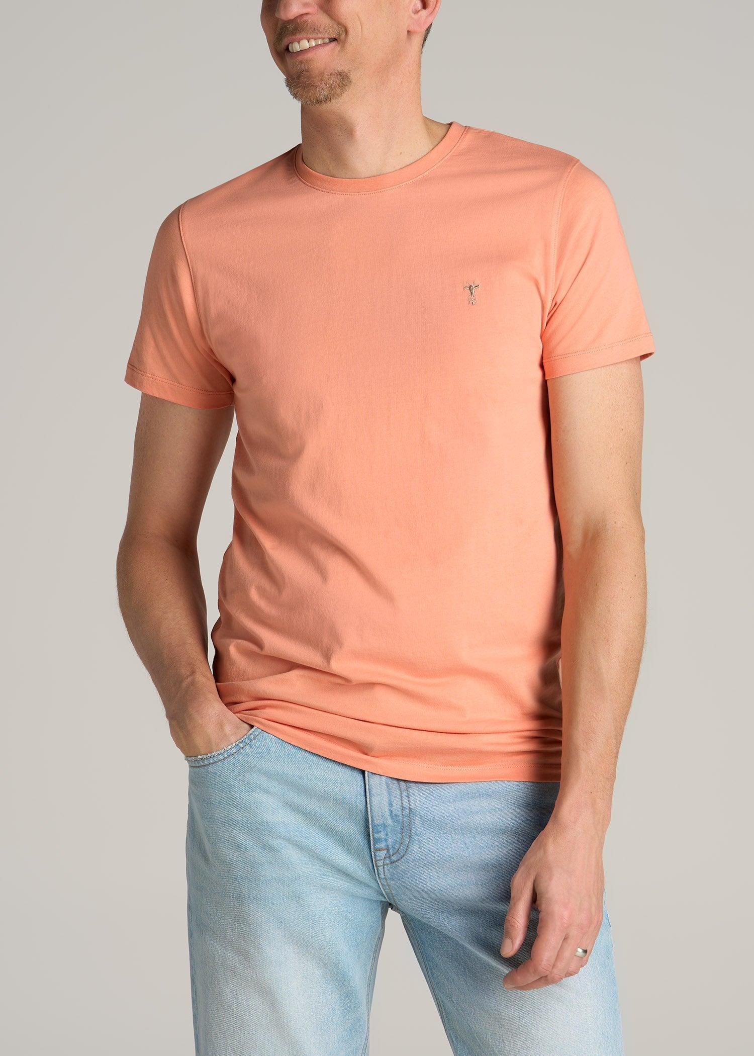 MODERN-FIT Embroidered Logo Crewneck T-Shirt for Tall Men in Apricot Crush Product Image