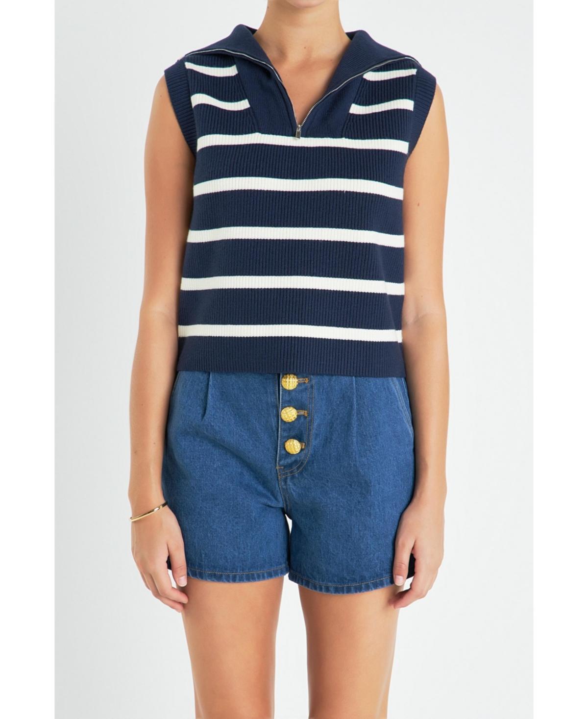 English Factory Womens Striped Half-Zip Knit Vest - Navy product image