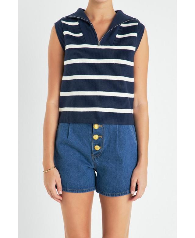 English Factory Womens Striped Half-Zip Knit Vest - Navy Product Image