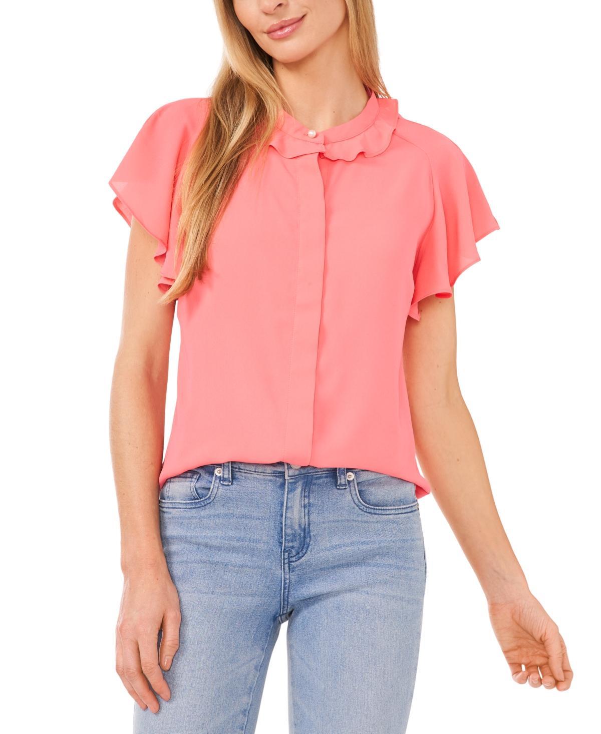 CeCe Womens Ruffled Raglan Split Flutter-Sleeve Blouse Product Image