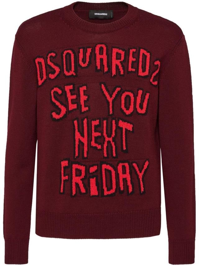 DSQUARED2 Logo Intarsia-knit Wool Jumper In Red Product Image