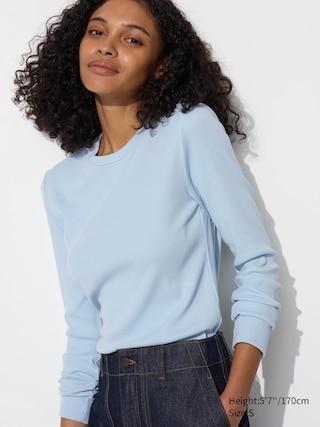 Womens Soft Ribbed Crew Neck Long Sleeve T-Shirt Blue 2XL UNIQLO US Product Image