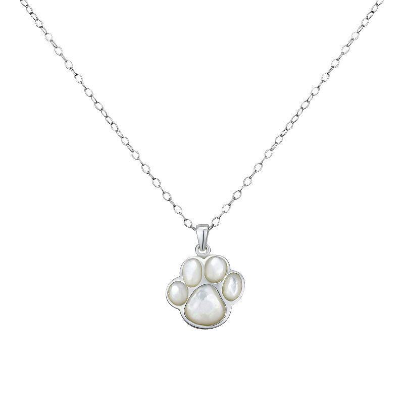 Sterling Silver Mother of Pearl Paw Pendant Necklace, Womens White Product Image