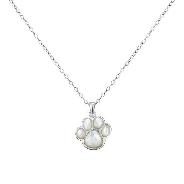 Sterling Silver Mother of Pearl Paw Pendant Necklace, Womens White Product Image