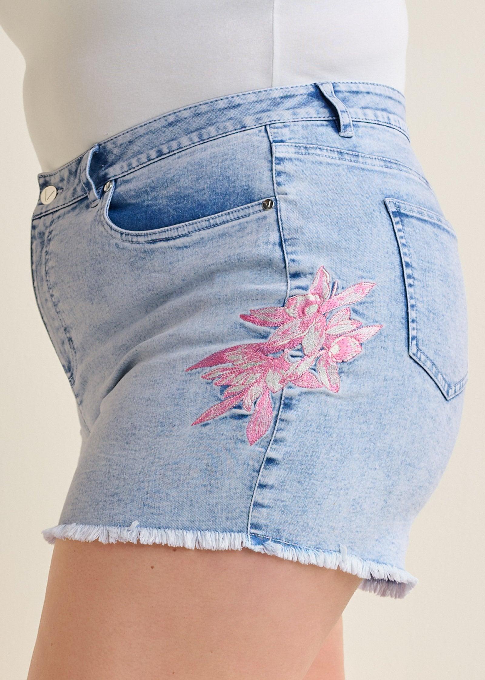 Embroidered Cutoff Shorts - Light Wash Product Image