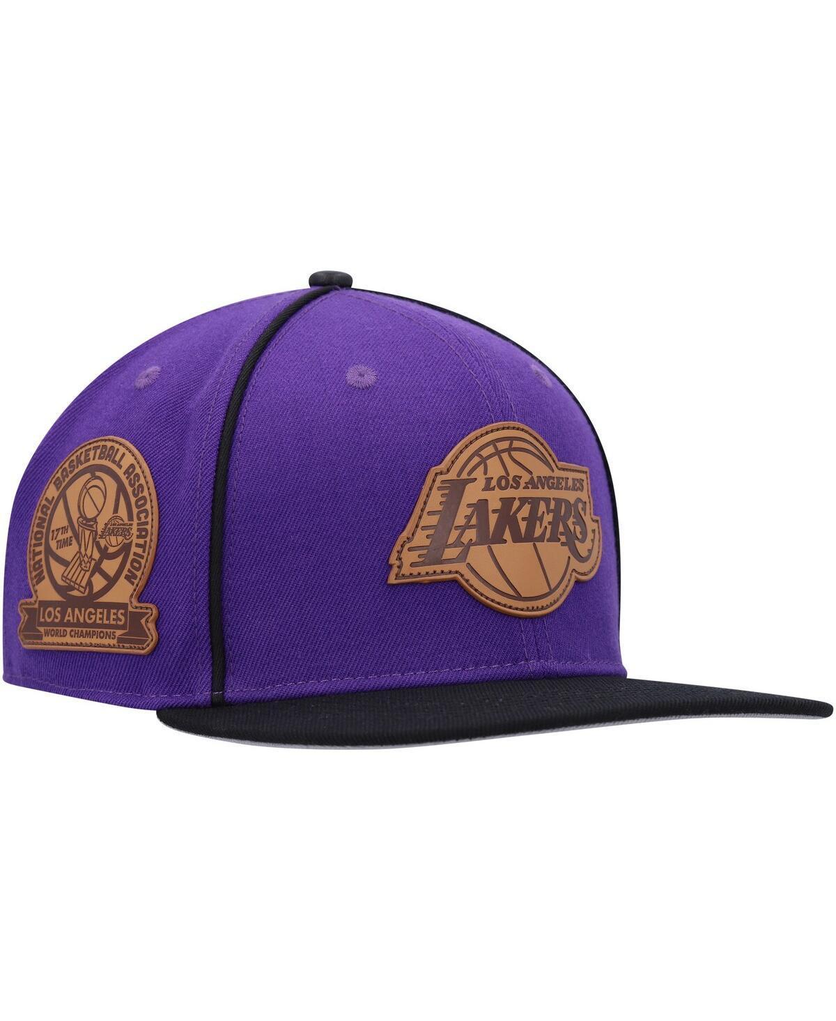 Mens Pro Standard Purple Los Angeles Lakers Heritage Leather Patch Snapback Hat - Purple Product Image