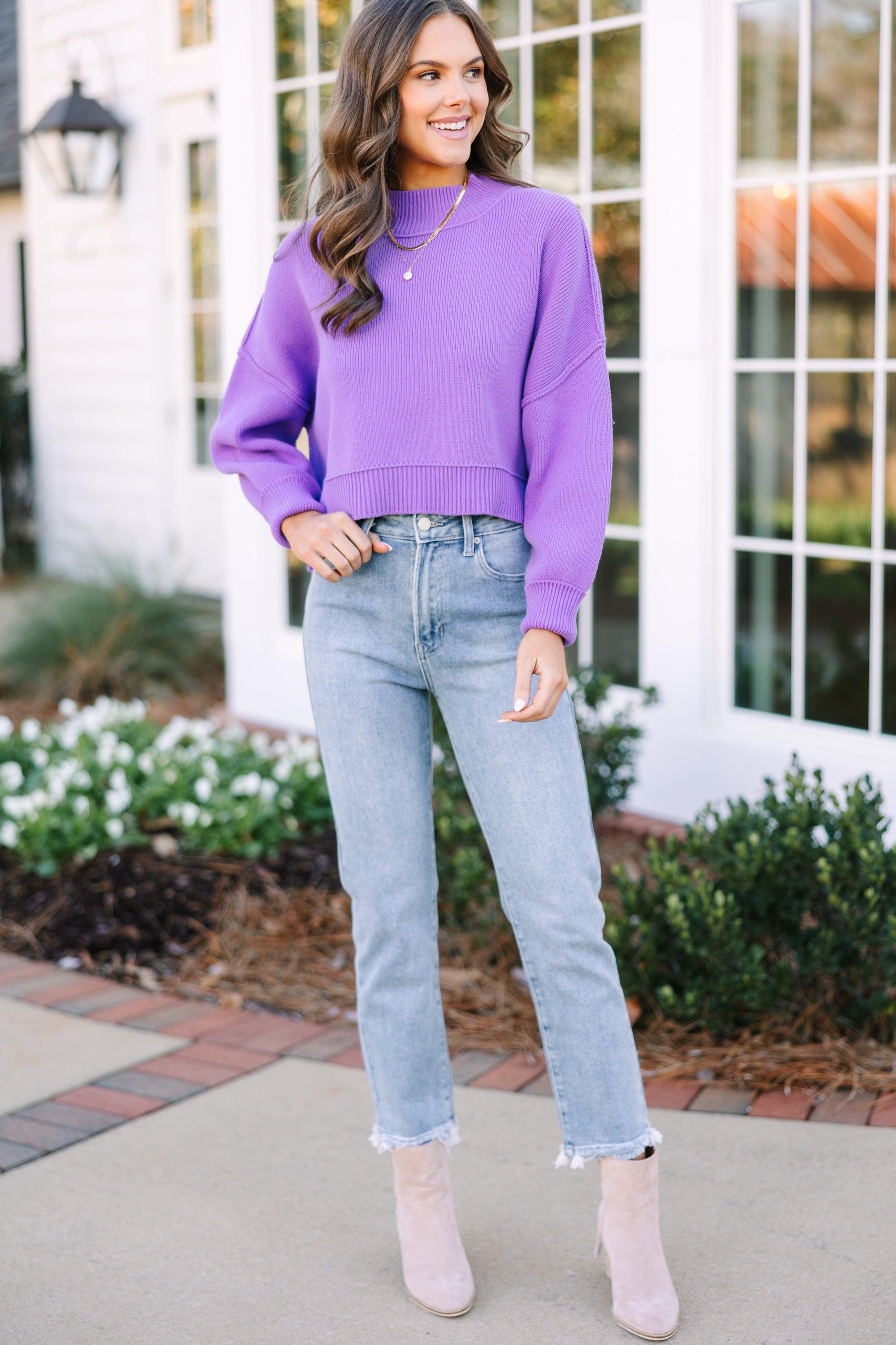 Where I Am Lavender Purple Cropped Sweater Female Product Image