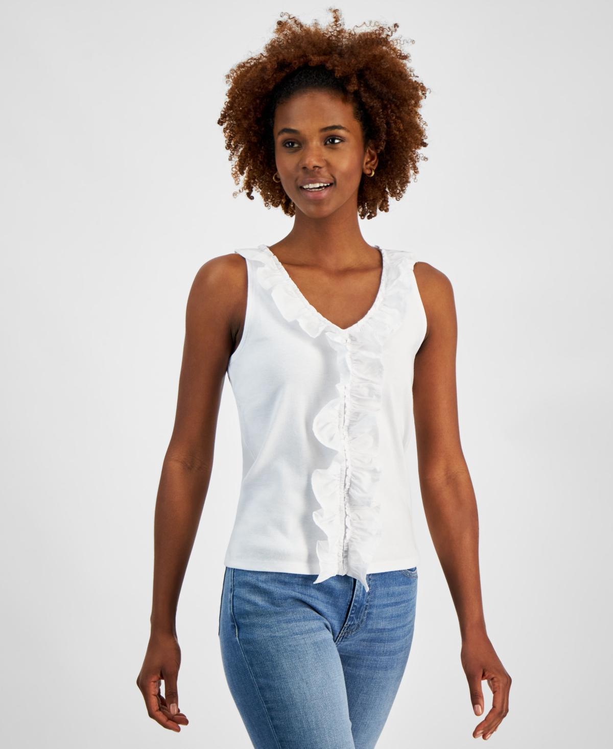 Nautica Jeans Womens Cotton Mixed-Media Ruffled Tank Top Product Image