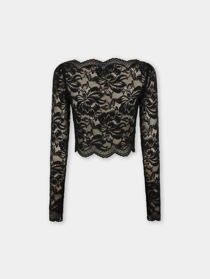 BLACK CROP TOP IN LACE Product Image