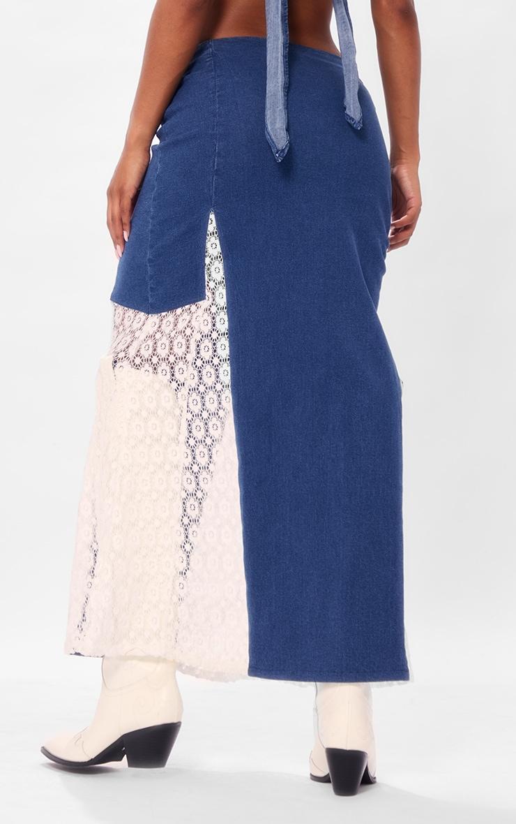 Indigo Denim Lace Insert Maxi Skirt Product Image