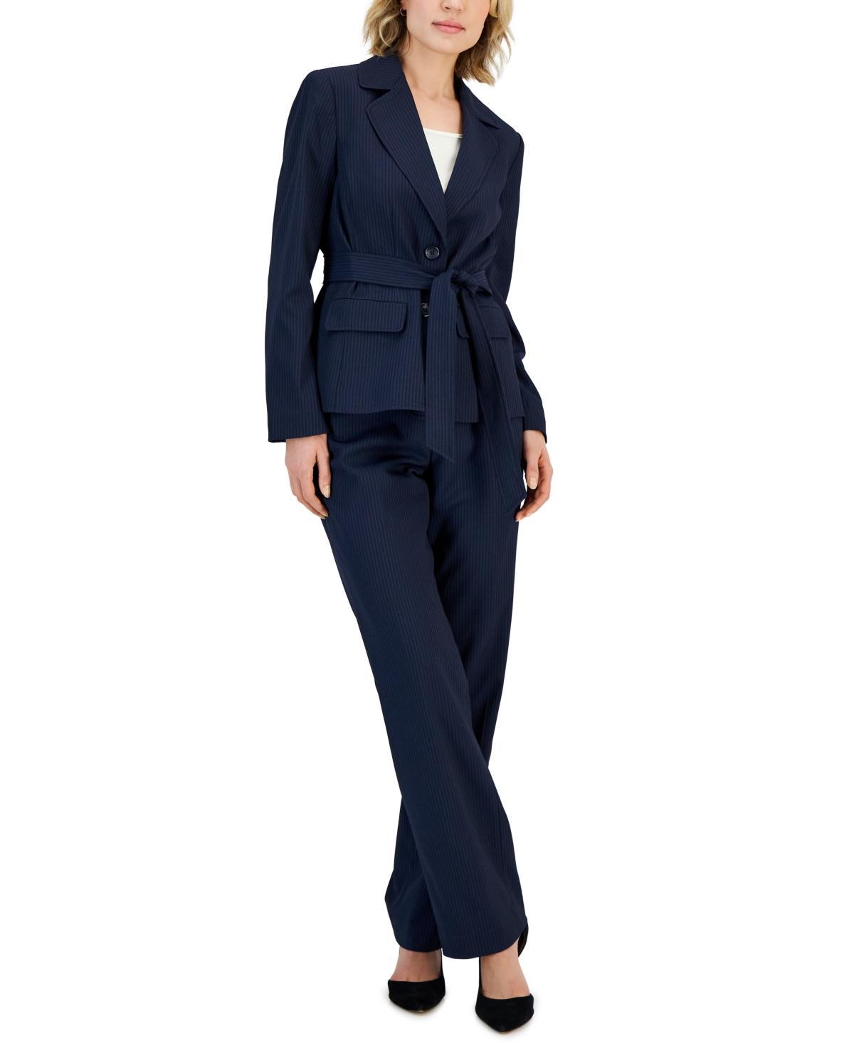 Le Suit Womens Belted Pinstripe Blazer & Pants Product Image