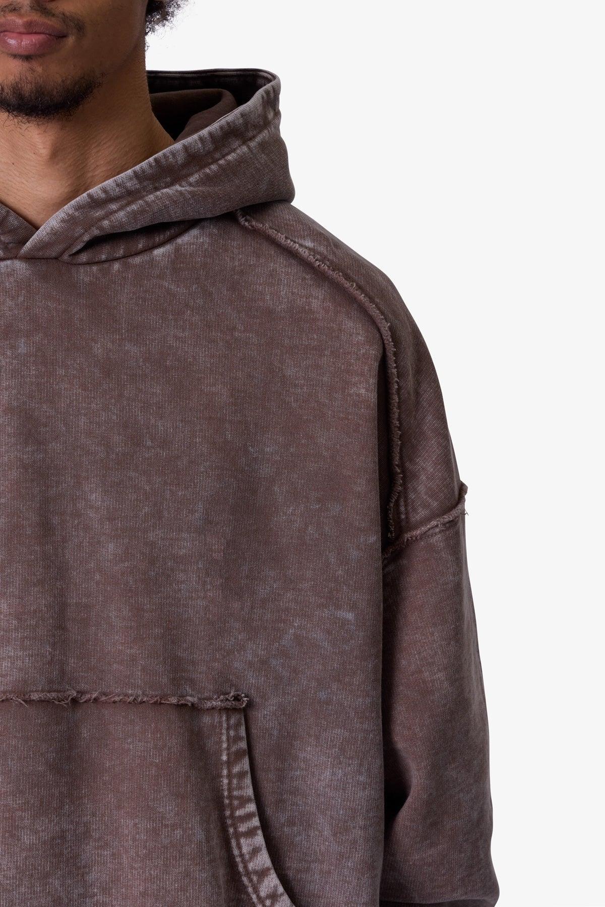 Frayed Seam Acid Wash Hoodie - Brown Product Image