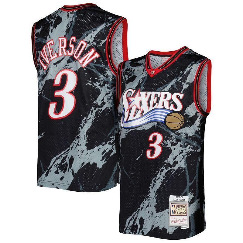 Mens Mitchell & Ness Allen Iverson Black Philadelphia 76ers 2000-01 Hardwood Classics Marble Swingman Jersey Product Image