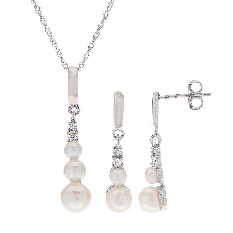 PearLustre by Imperial Freshwater Cultured Pearl & Cubic Zirconia Pendant & Drop Earring Set, Womens Sterling Product Image