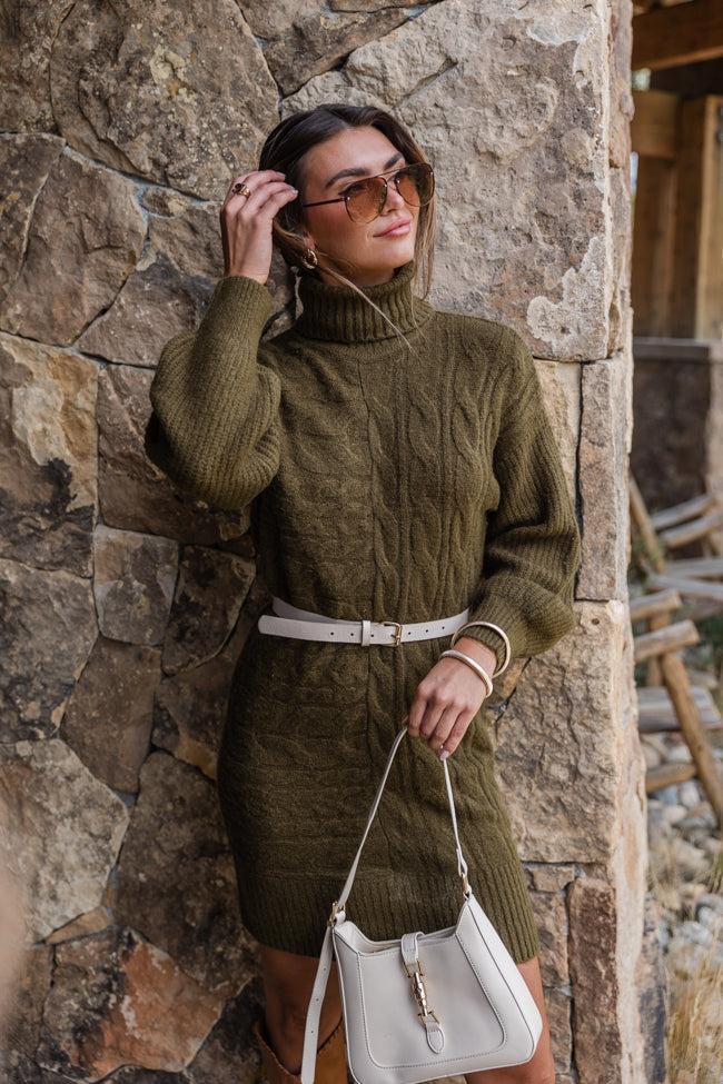 Sweetest Harmony Olive Textured Turtleneck Dress Product Image