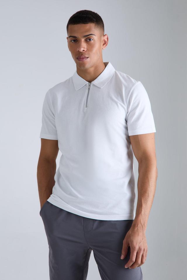 Slim Zip Neck Polo | boohooMAN USA Product Image