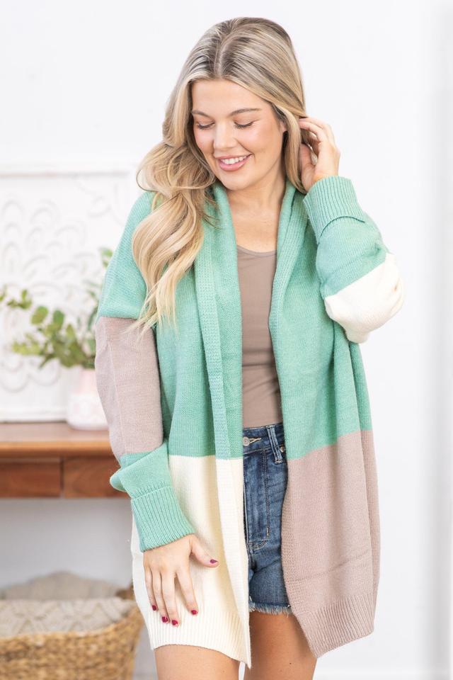 Mint and Tan Colorblock Cardigan Product Image