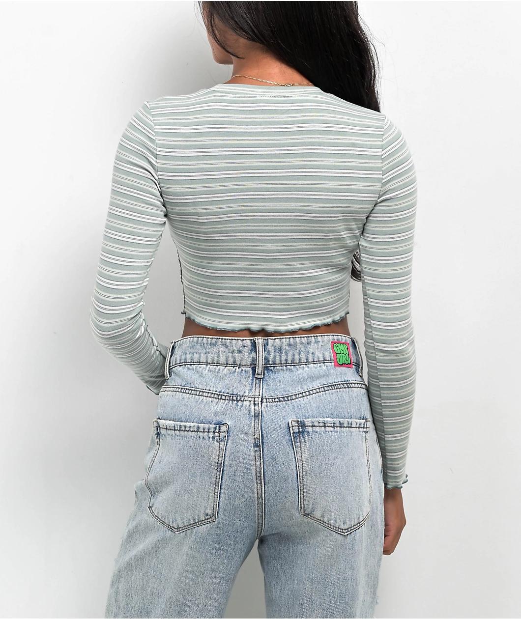 Zine Georgie Blue Stripe Long Sleeve Crop T-Shirt Product Image