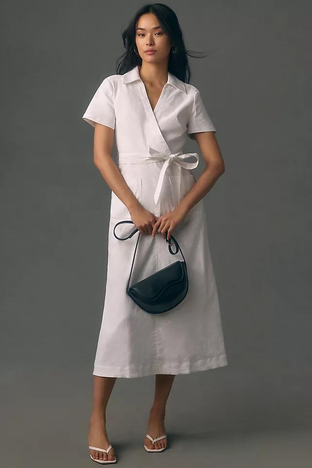 Maeve Short-Sleeve Linen Tie-Waist Midi Dress Product Image