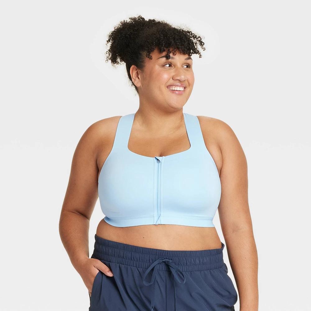 Womens Sculpt High Support Zip-Front Sports Bra - All In Motion Light Blue 44C Product Image