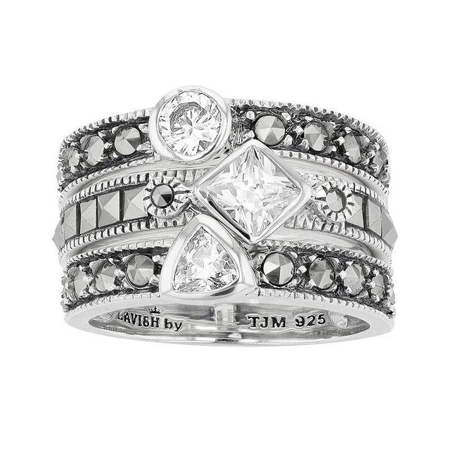 Lavish by TJM Sterling Silver Cubic Zirconia & Marcasite 3-Piece Stack Ring Set, Womens White Product Image