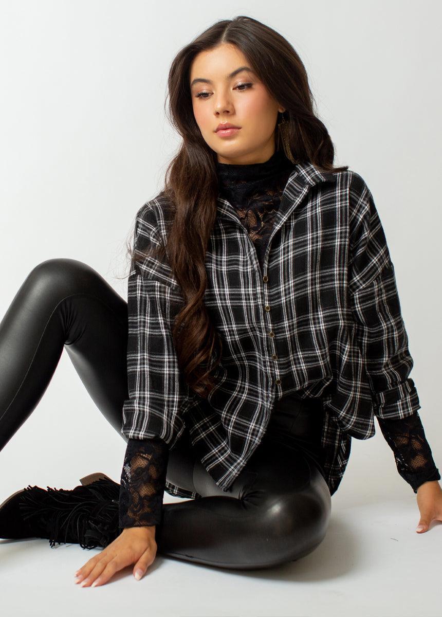 Marika Top in Black Plaid Product Image