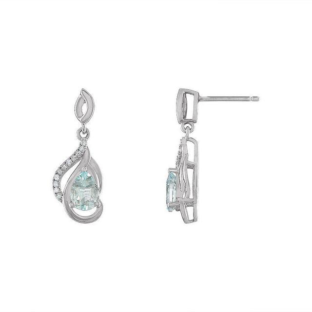 Tiara Sterling Silver Aquamarine & 1/10 Carat T.W. Diamond Drop Earrings, Womens Product Image