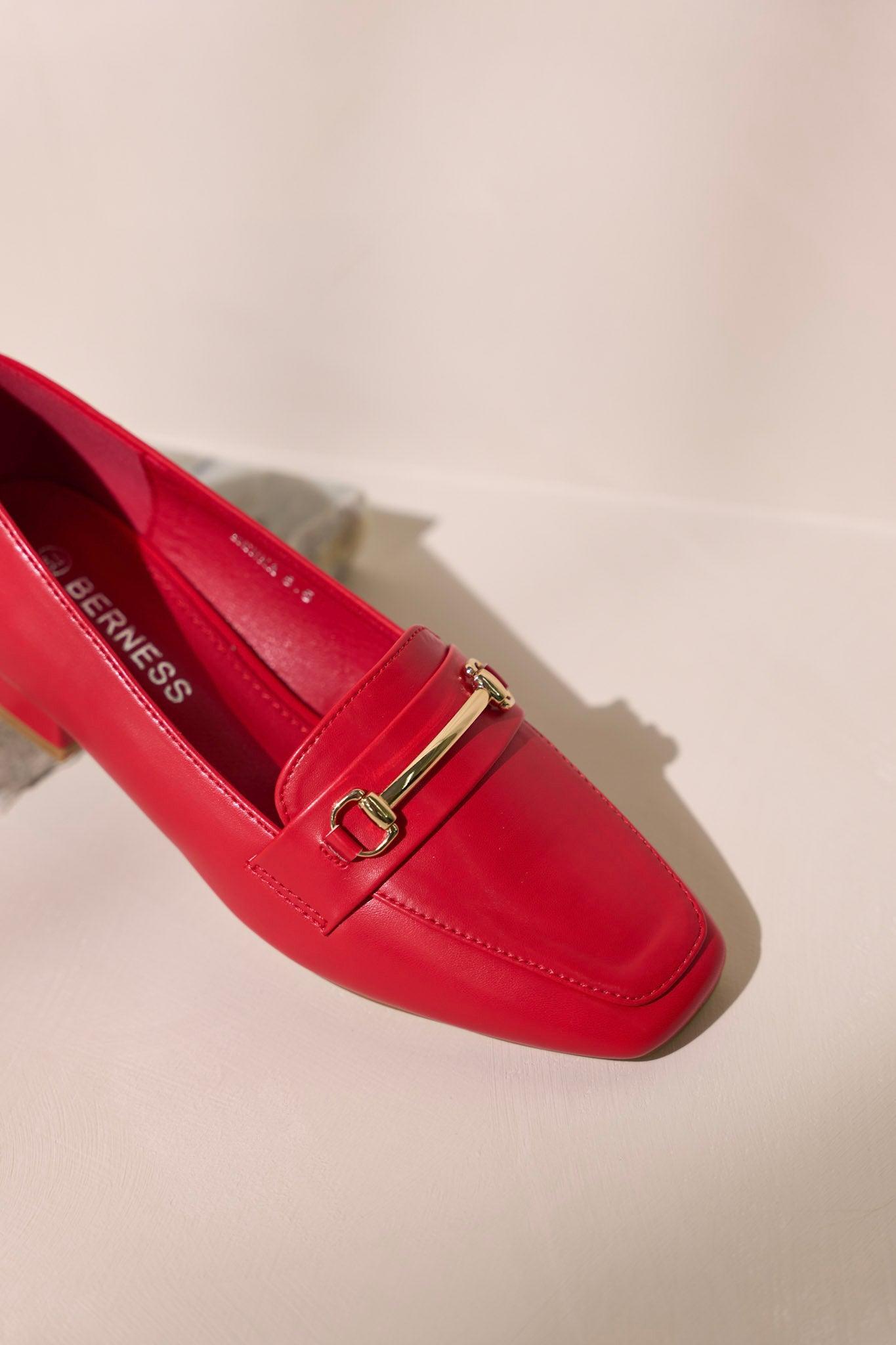 Elegant Stroll Red Vegan Leather Loafers Product Image