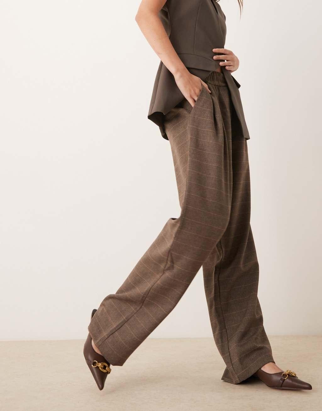 ASOS DESIGN relaxed pants in brown check Product Image