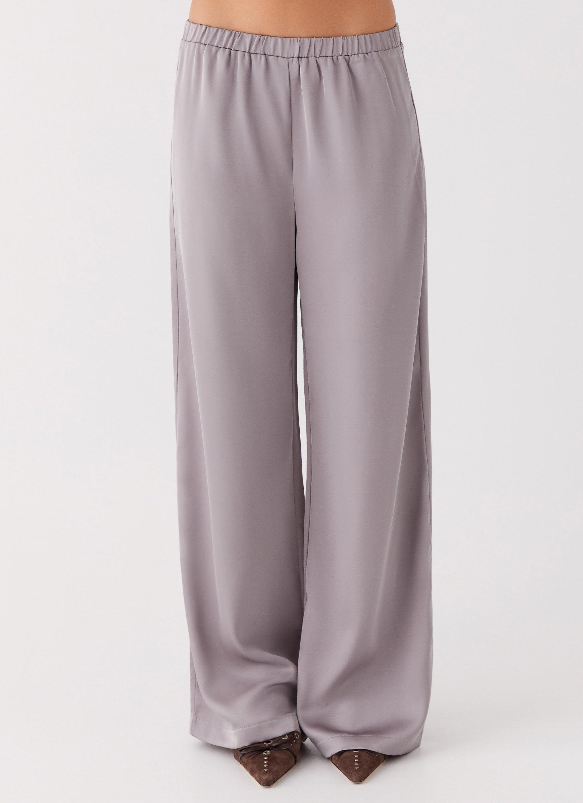 Palm Cove Satin Pants - Grey Product Image